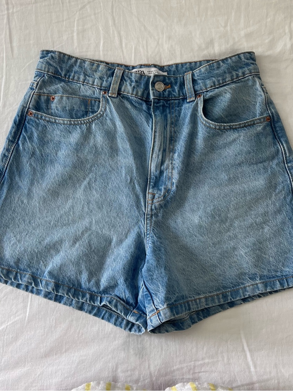 Zara Light Blue Denim High-Waist Shorts